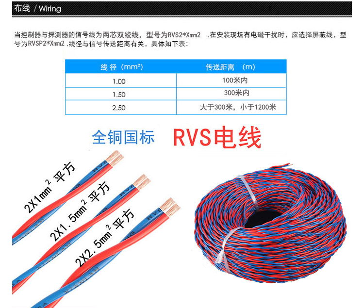 丙烯酸气体报警器采用两芯线